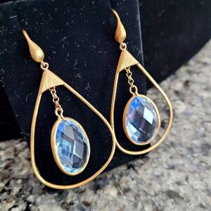 New Large aquamarine blue faceted cut dazziling drop earrings